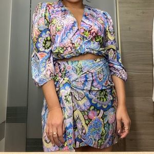 Two piece skirt set in bright paisley print